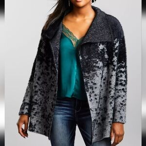 Buckle Black Color Bleed Cardigan Sweater